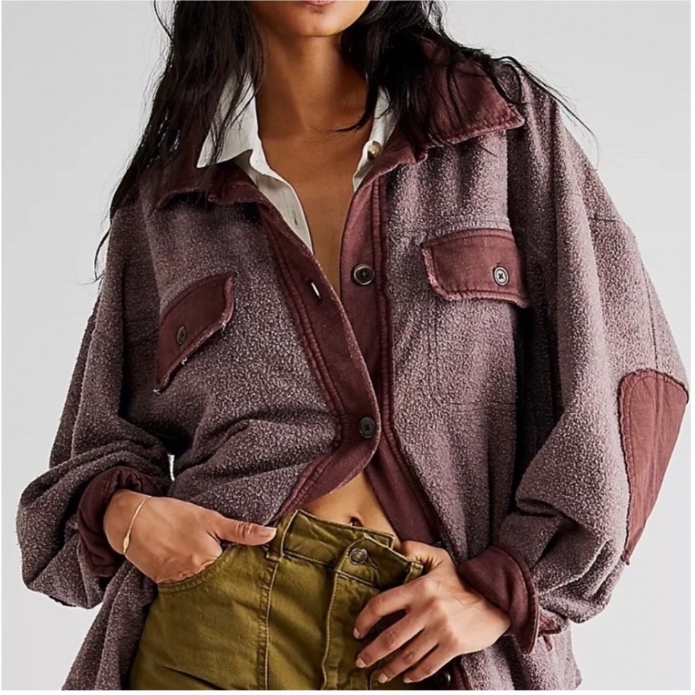 Free People Ruby Jacket Women Size M Mauve Brown Oversized Shacket Boho Layering